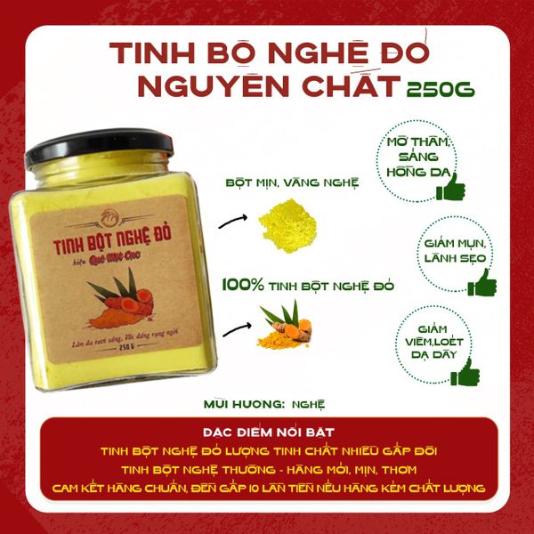  TINH BỘT NGHỆ ĐỎ 250G DA SÁNG, DÁNG ĐẸP - HANDMADE QUÊ MỘT CỤC 