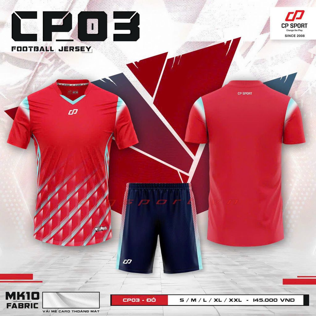 Áo đá bóng không logo CP 03 màu đỏ