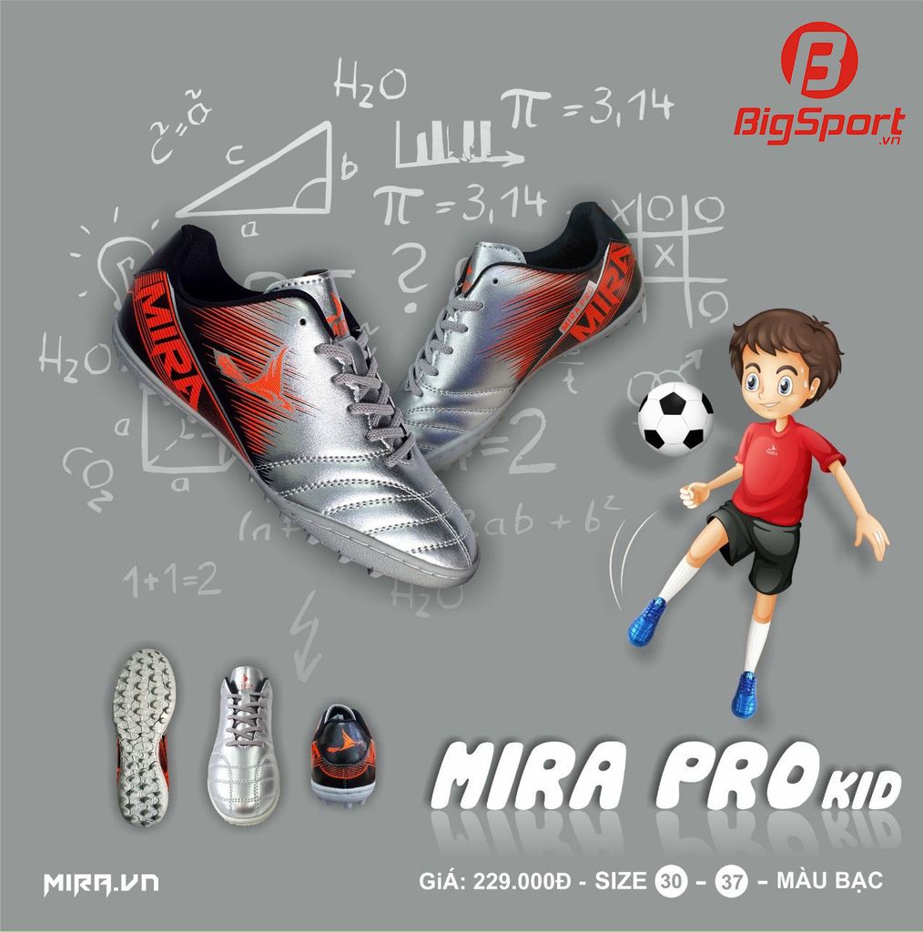 Giày đá bóng trẻ em Mira Pro màu bạc chính hãng