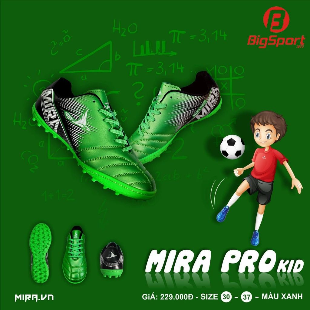 Giày đá bóng trẻ em Mira Pro màu xanh lá chính hãng