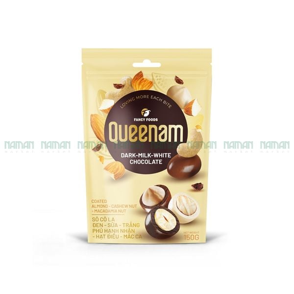Sô Cô La Đen-Sữa-Trắng Phủ Hạnh Nhân-Hạt Điều-Macca Queenam 150G