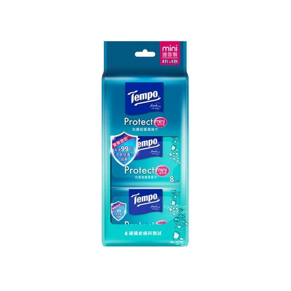 Khăn Giấy Ướt Mini 8 Miếng Ngăn Ngừa Vi Khuẩn Tempo Lốc 6