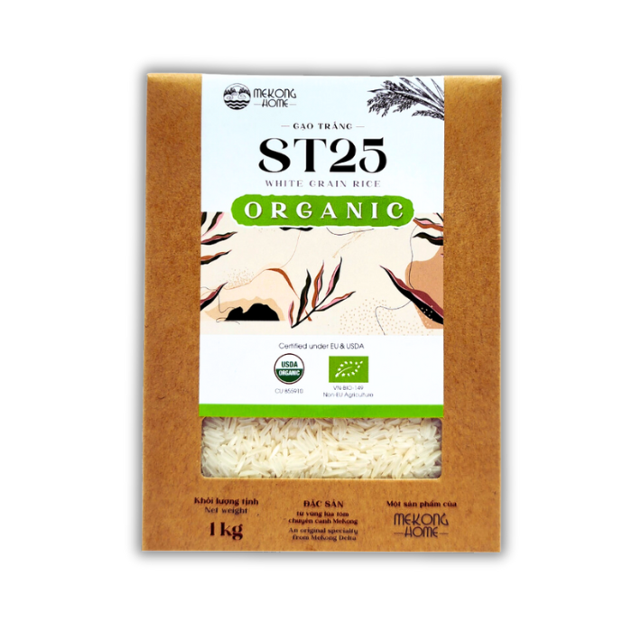 St25 White Grain Rice Organic Mekong Home 1Kg-