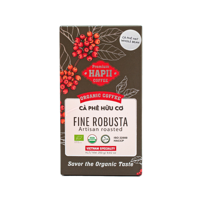 Org Coffee Robusta Whole Beans Hapii Coffee 250G-