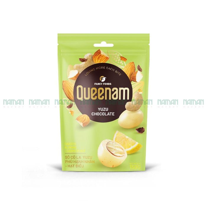 Sô Cô La Chanh Vàng Phủ Hạnh Nhân-Hạt Điều Queenam 150G-