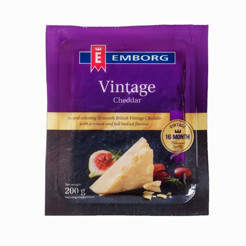 Vintage Cheddar Cheese Emborg 200G- Vintage Cheddar Cheese Emborg 200G