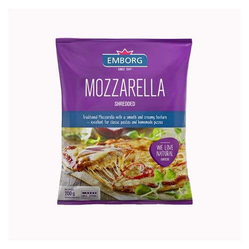 Shredded Mozzarella Cheese 40% Emborg 200G- Shredded Mozzarella Cheese 40% Emborg 200G