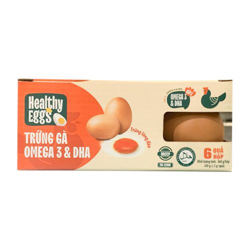 Trứng Gà Omega 3 & Dha Healthy Eggs 360G (6 Quả/Hộp)- 
