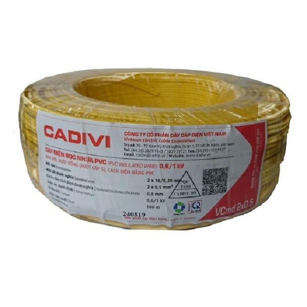 Dây điện đôi vỏ nhựa ruột đồng mềm Cadivi VCmd 0.6/1kV