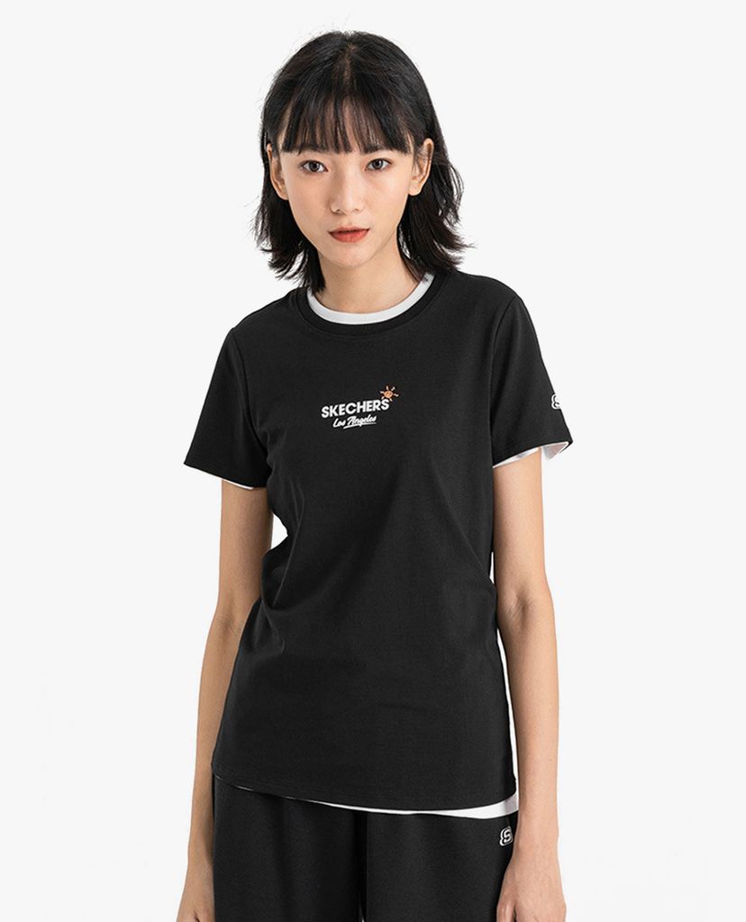 SKECHERS - Áo thun nữ tay ngắn phối logo thời trang