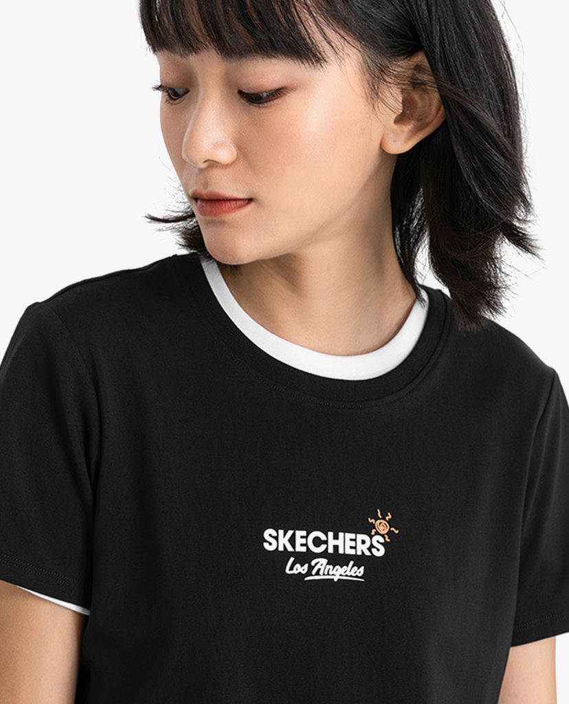 SKECHERS - Áo thun nữ tay ngắn phối logo thời trang