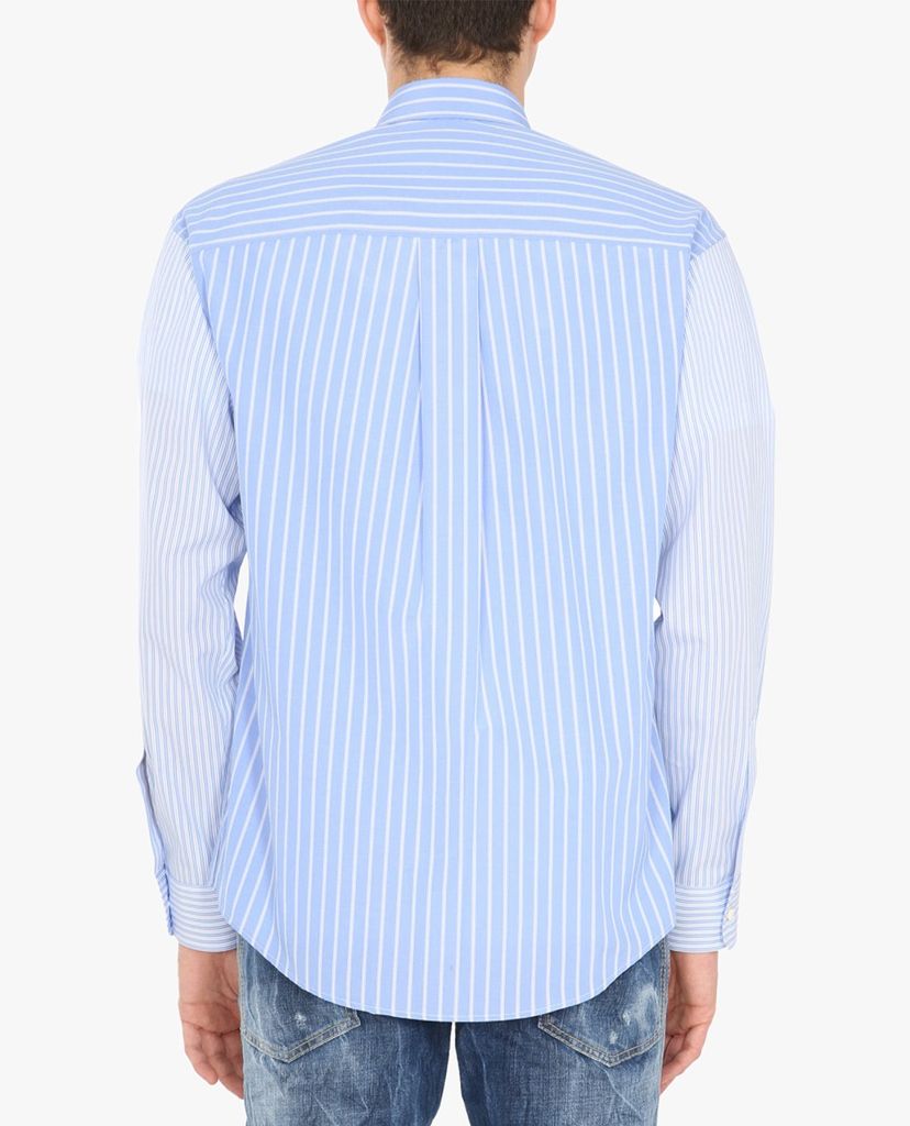 DSQUARED2 - Áo sơ mi nam tay dài cổ bẻ kẻ sọc phom suông thời trang