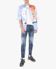 DSQUARED2 - Áo sơ mi nam tay dài cổ bẻ kẻ sọc phom suông thời trang