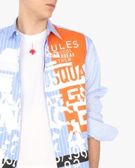 DSQUARED2 - Áo sơ mi nam tay dài cổ bẻ kẻ sọc phom suông thời trang