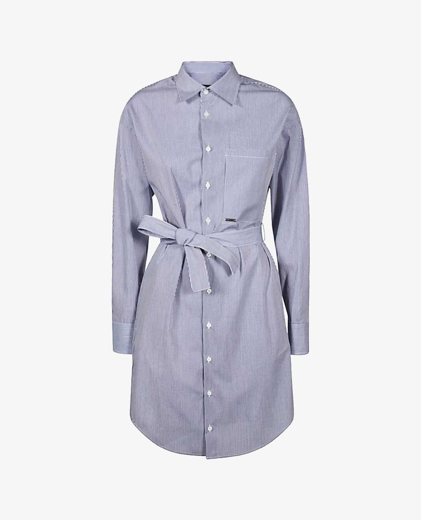 DSQUARED2 - Đầm midi sơ mi tay dài Striped Poplin Shirt