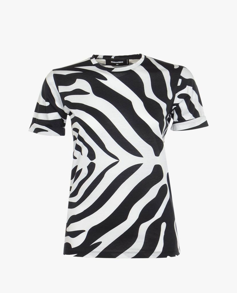 DSQUARED2 - Áo thun nữ cổ tròn ngắn tay Zebra Print