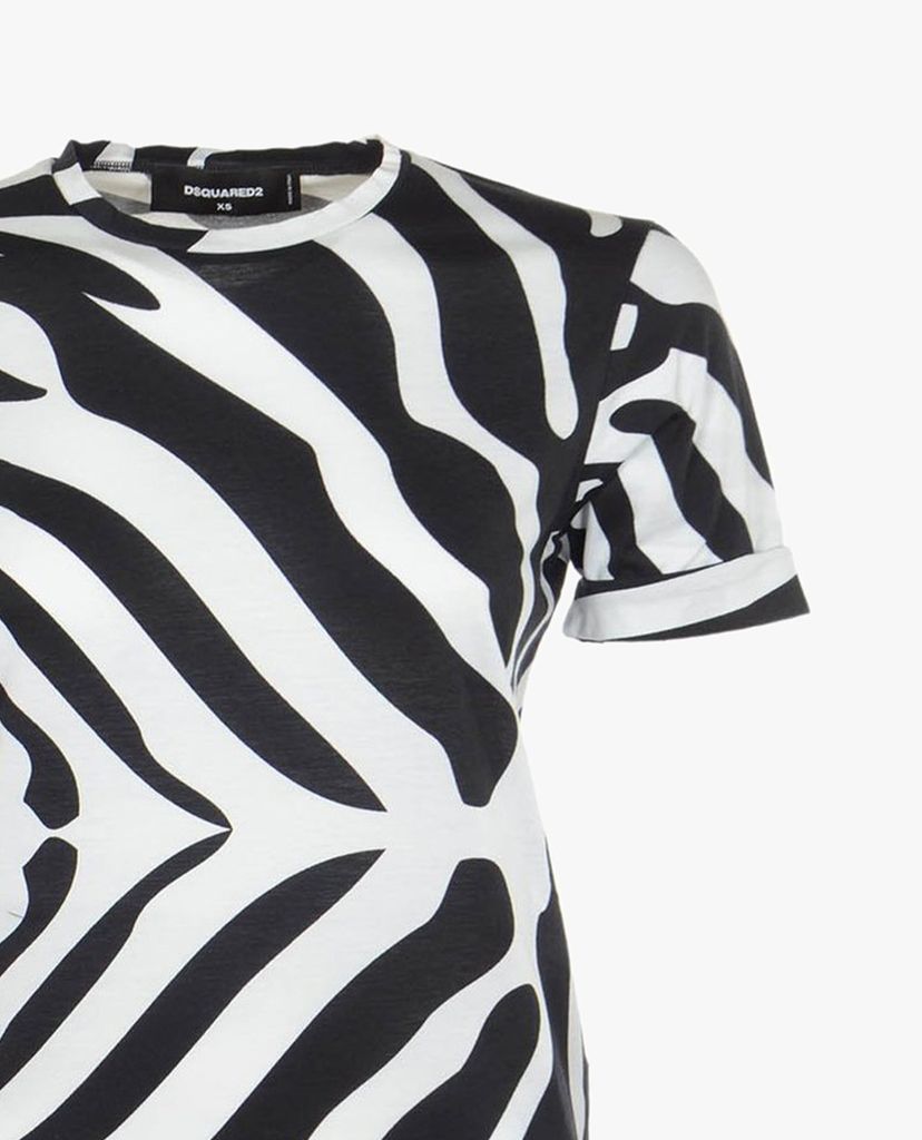 DSQUARED2 - Áo thun nữ cổ tròn ngắn tay Zebra Print