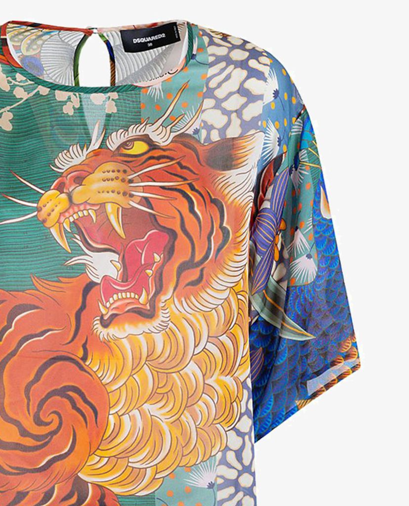 DSQUARED2 - Áo kiểu nữ cổ tròn tay ngắn Zodiac Print