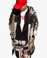 DSQUARED2 - Áo khoác nam dáng dài phối mũ trùm thời trang
