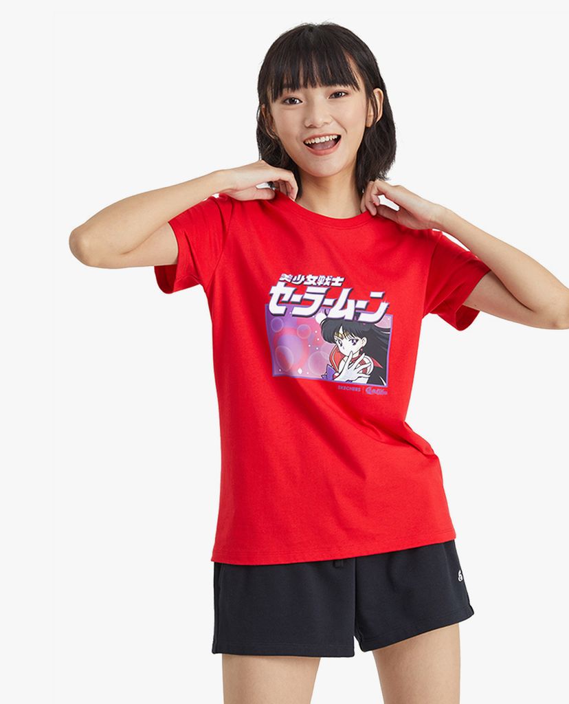 SKECHERS - Áo thun nữ phom suông ngắn tay Sailor Moon