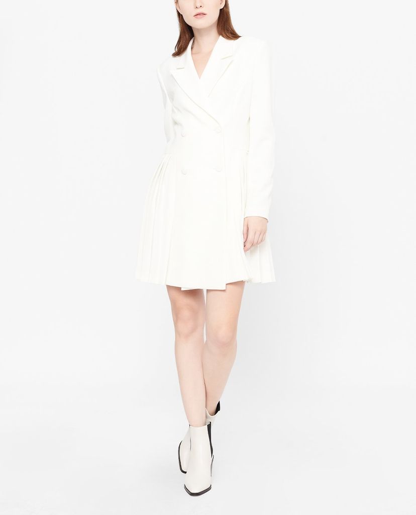 GIGI - Đầm mini cổ V tay dài xếp li phối nút thời trang