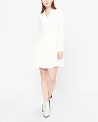 GIGI - Đầm mini cổ V tay dài xếp li phối nút thời trang