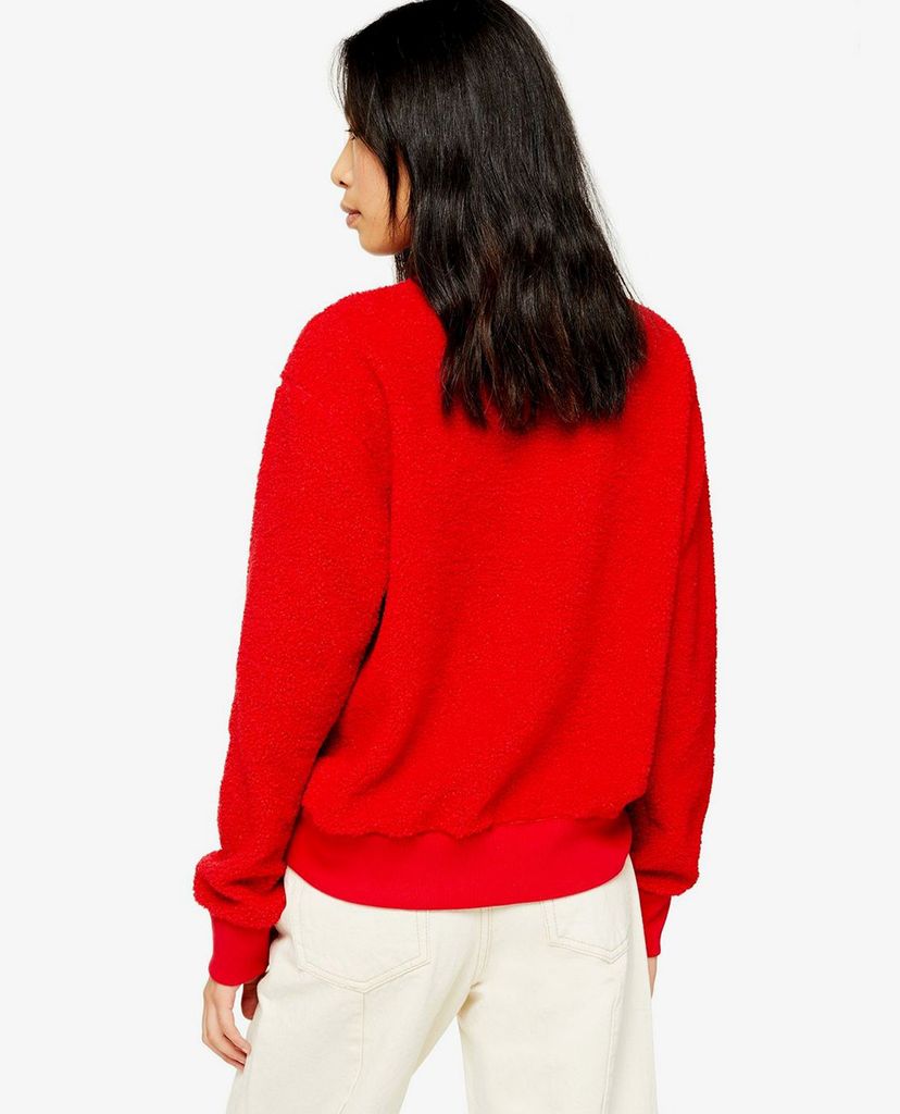 TOPSHOP - Áo sweatshirt nữ tay dài Red Borg Zip Funnel