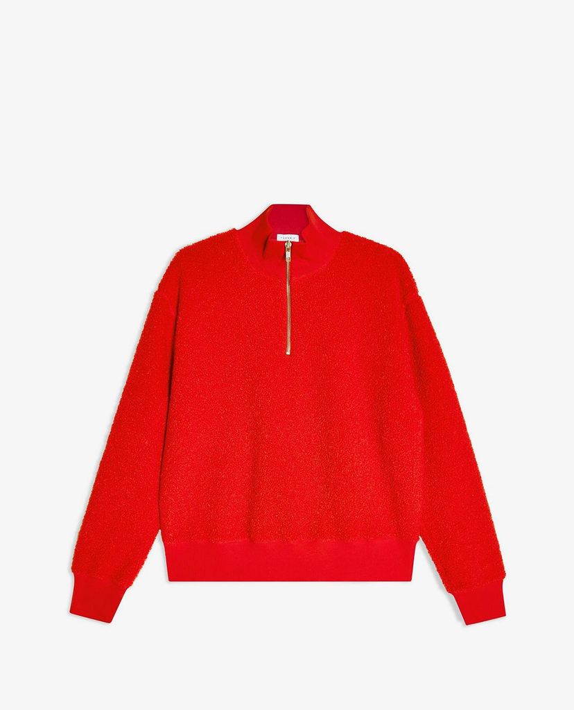 TOPSHOP - Áo sweatshirt nữ tay dài Red Borg Zip Funnel