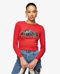 TOPSHOP - Áo thun nữ phom ôm tay dài Red Banff Park