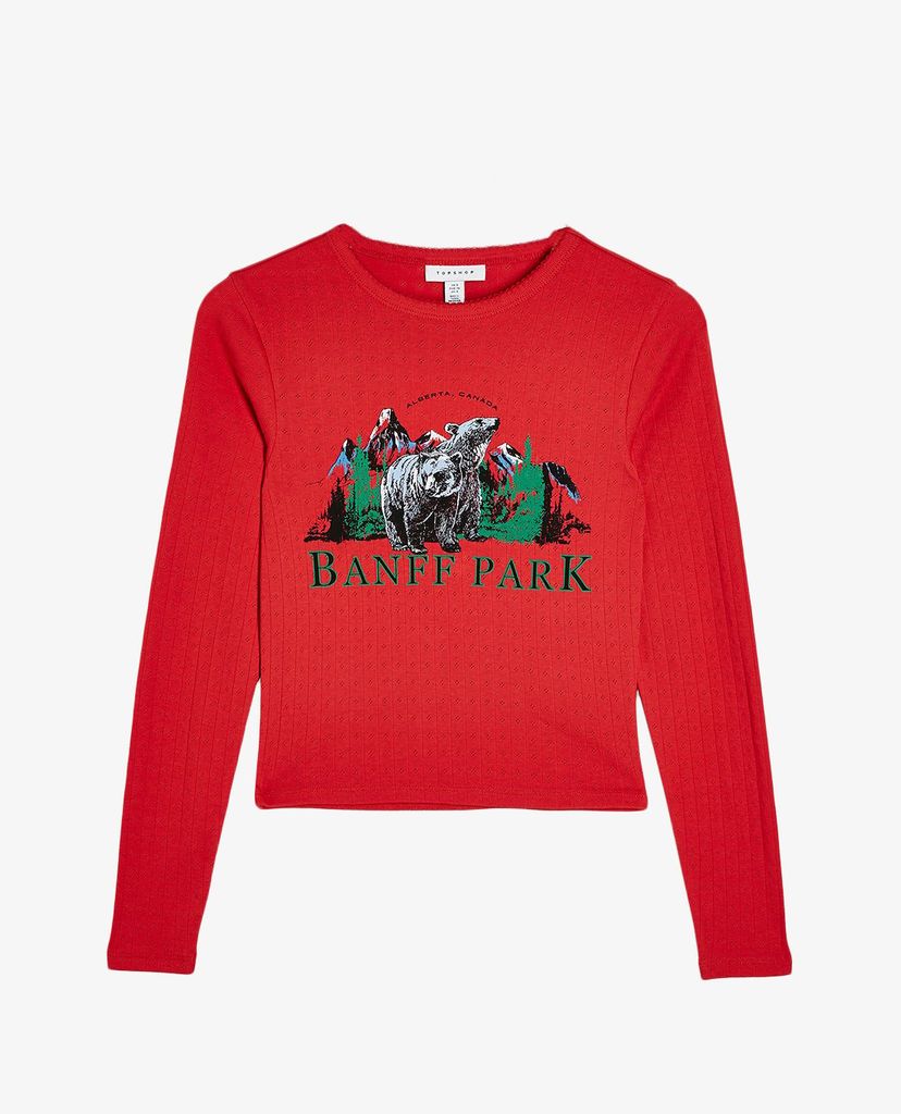 TOPSHOP - Áo thun nữ phom ôm tay dài Red Banff Park