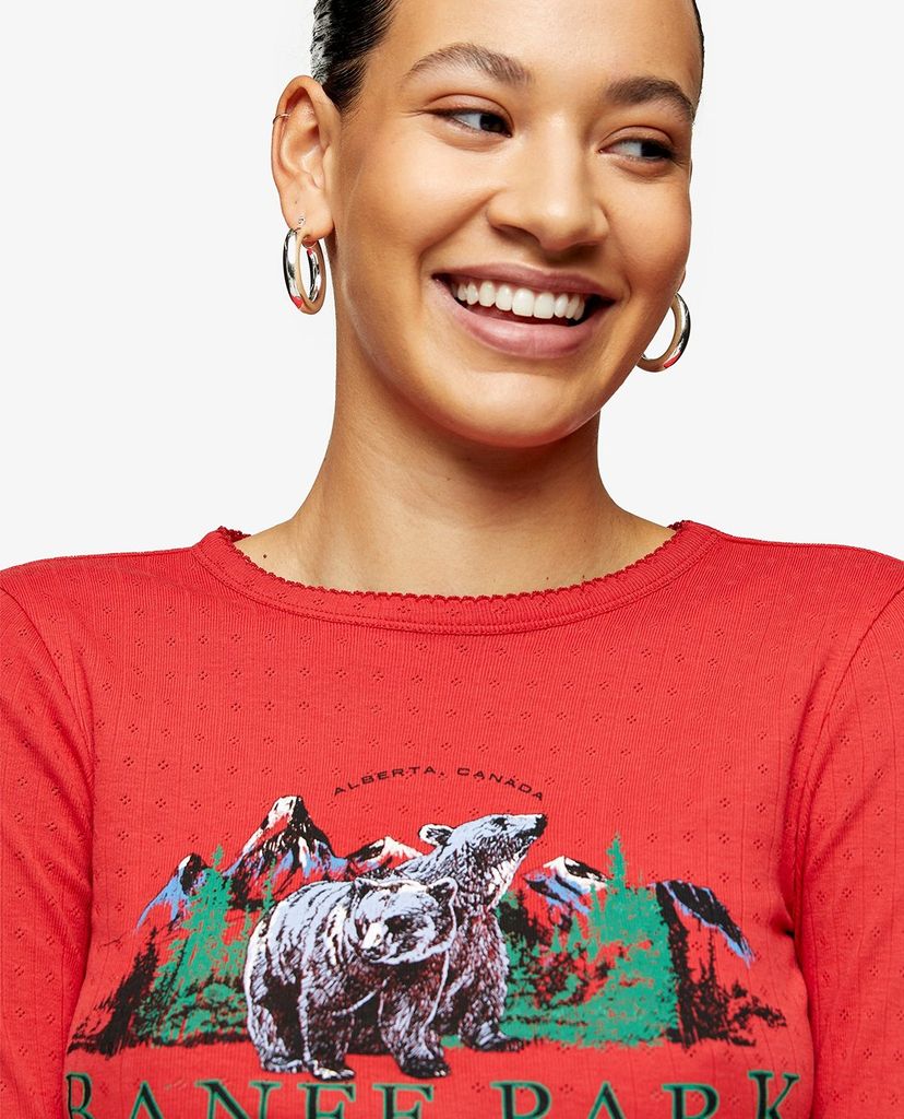 TOPSHOP - Áo thun nữ phom ôm tay dài Red Banff Park