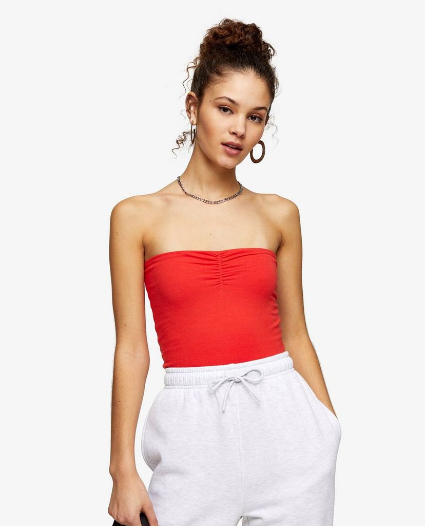TOPSHOP - Áo croptop không dây Red Ruched Bandeau