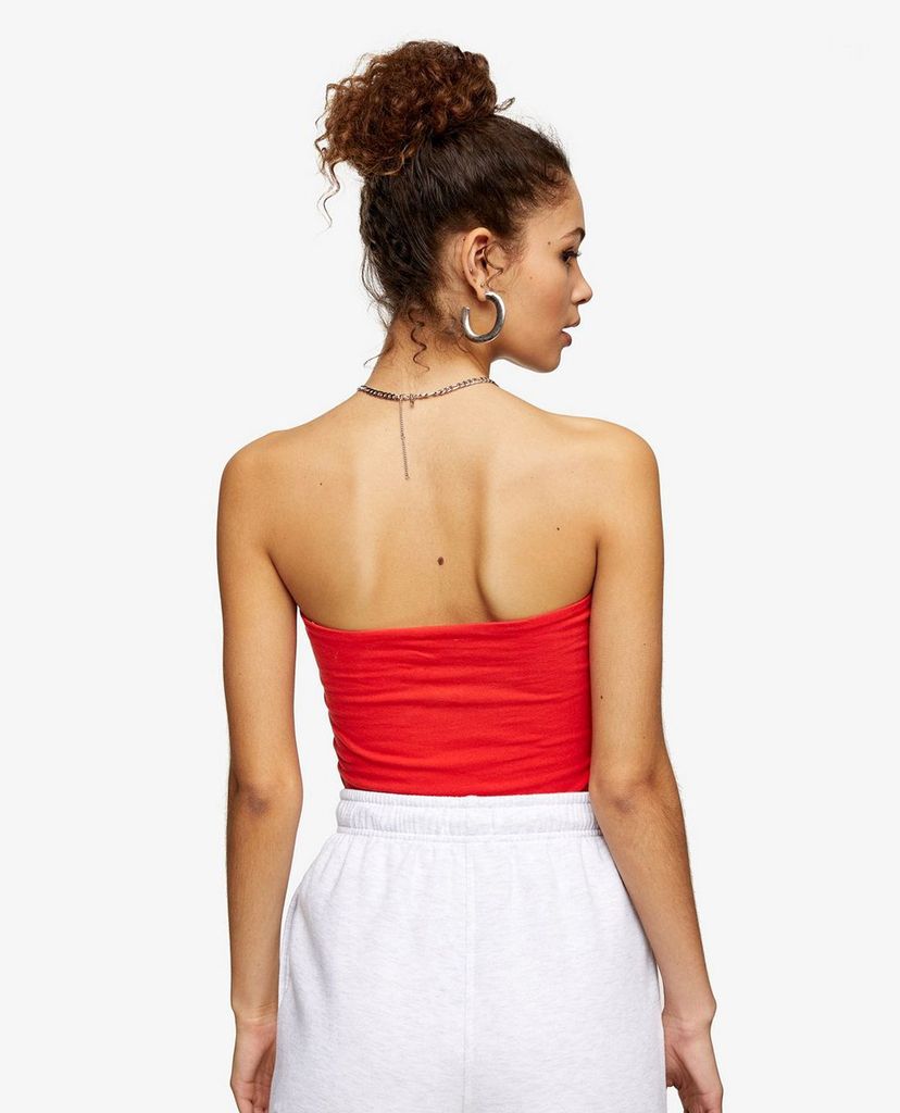 TOPSHOP - Áo croptop không dây Red Ruched Bandeau