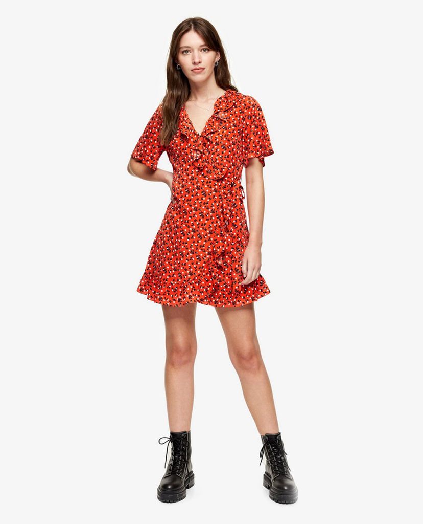 TOPSHOP - Đầm mini tay dài cổ V Floral Dobby Ruffle