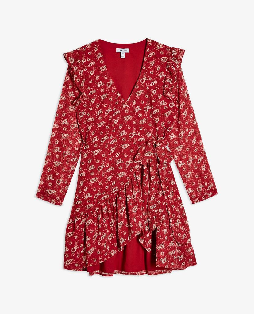 TOPSHOP - Đầm mini tay dài cổ V Floral Dobby Ruffle