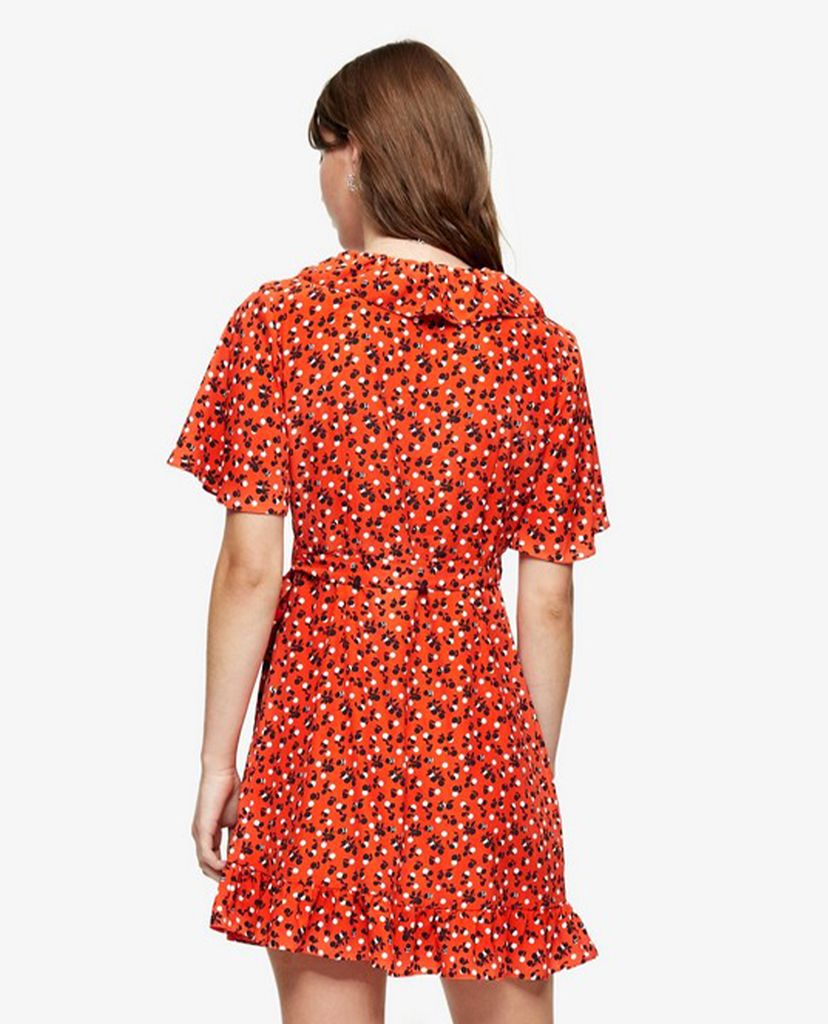 TOPSHOP - Đầm mini cổ V tay ngắn phối bèo thời trang