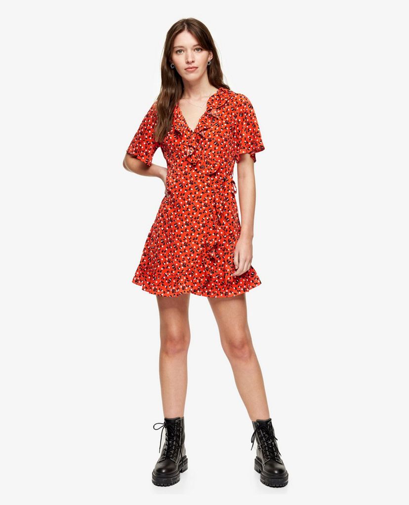 TOPSHOP - Đầm mini cổ V tay ngắn phối bèo thời trang