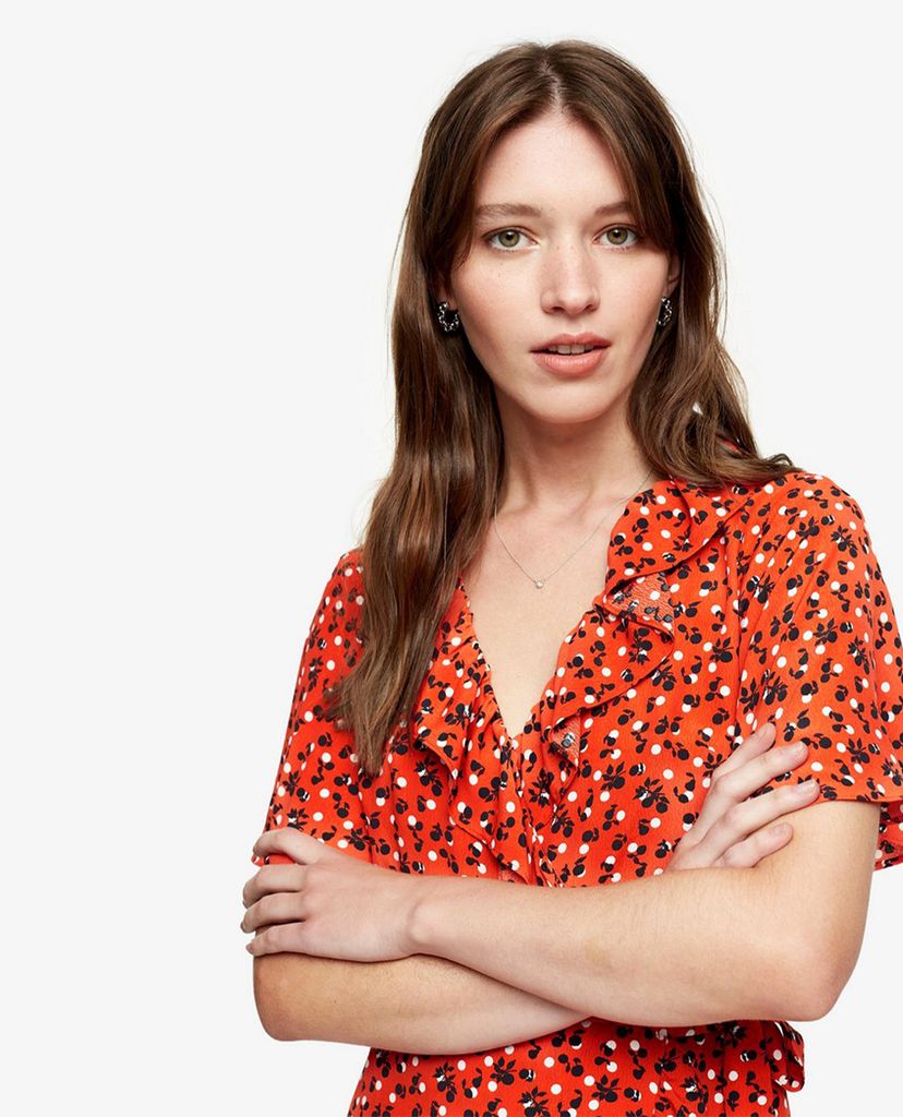 TOPSHOP - Đầm mini cổ V tay ngắn phối bèo thời trang
