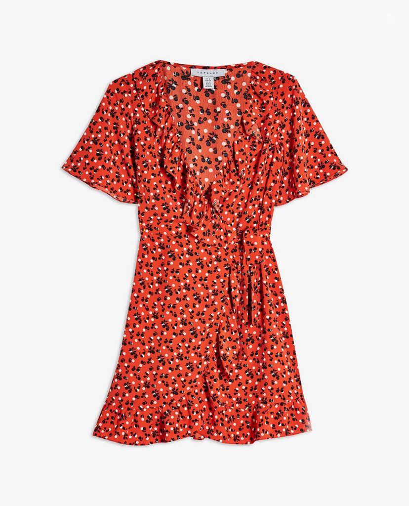 TOPSHOP - Đầm mini cổ V tay ngắn phối bèo thời trang