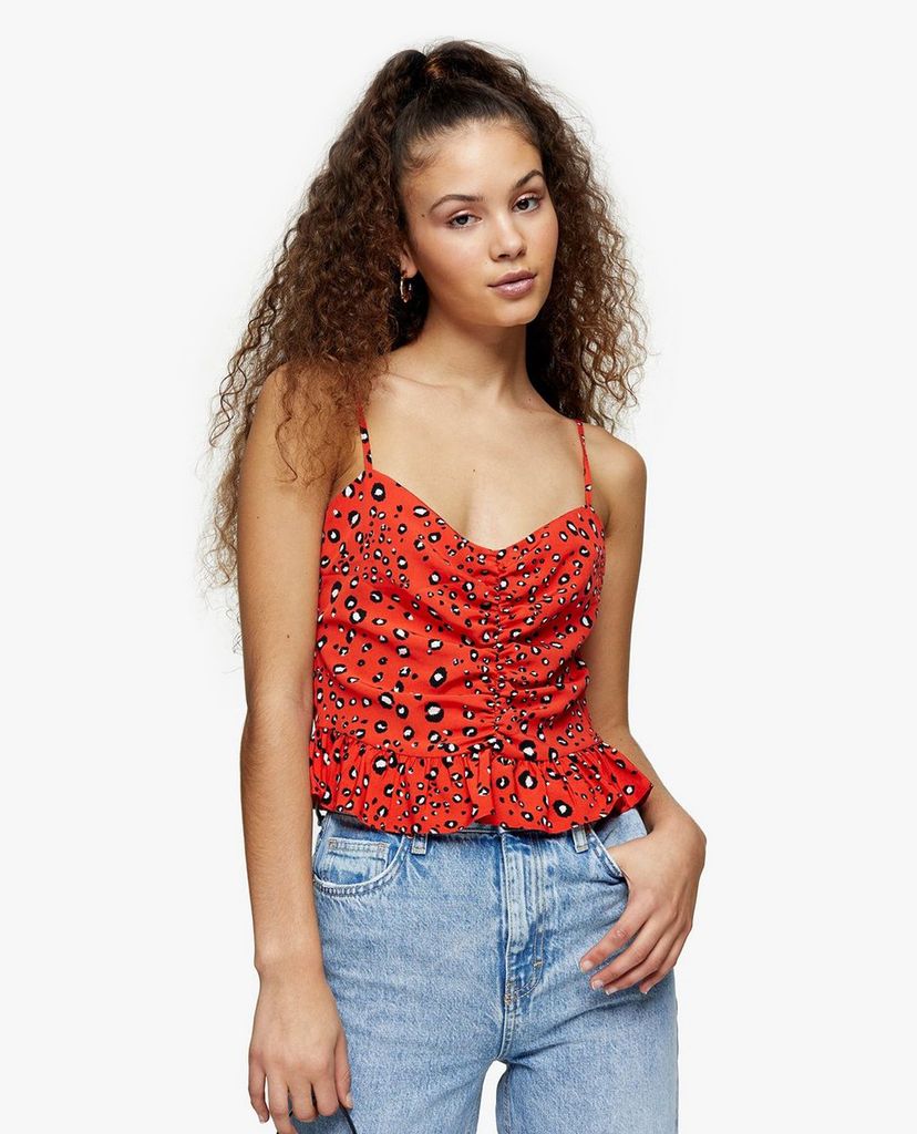 TOPSHOP - Áo kiểu nữ hai dây phối bèo Red Animal Print Peplum Cami