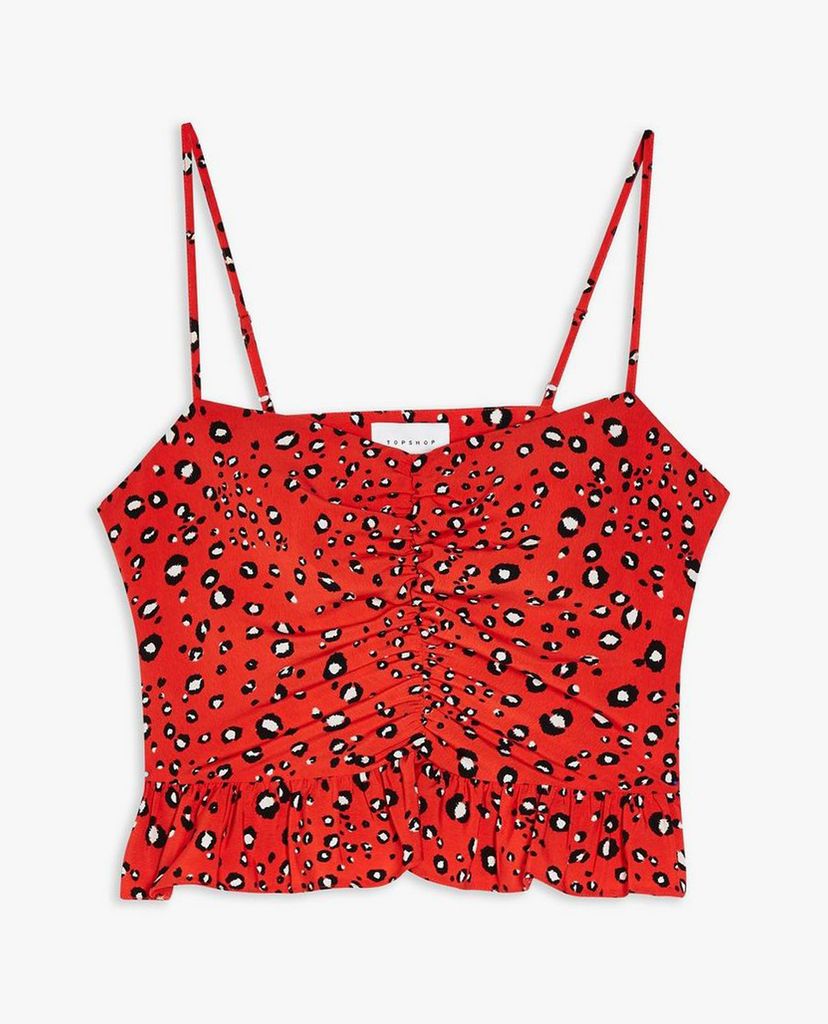 TOPSHOP - Áo kiểu nữ hai dây phối bèo Red Animal Print Peplum Cami