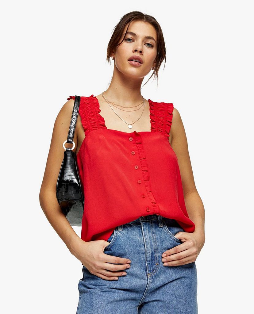 TOPSHOP - Áo kiểu nữ hai dây phối bèo Red Button Frill Cami