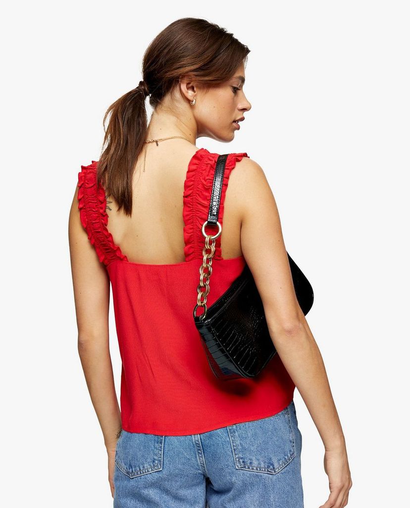 TOPSHOP - Áo kiểu nữ hai dây phối bèo Red Button Frill Cami