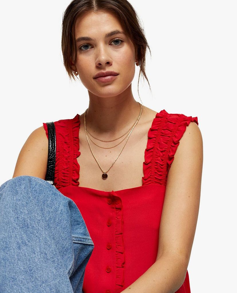 TOPSHOP - Áo kiểu nữ hai dây phối bèo Red Button Frill Cami