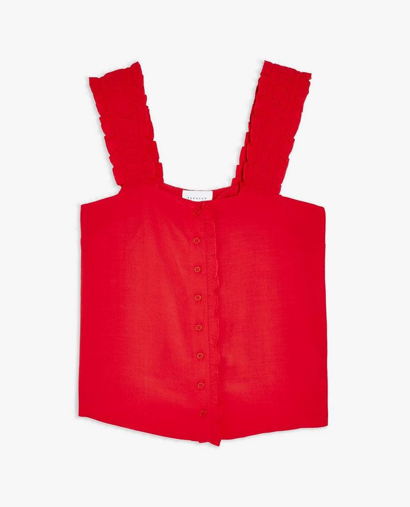TOPSHOP - Áo kiểu nữ hai dây phối bèo Red Button Frill Cami