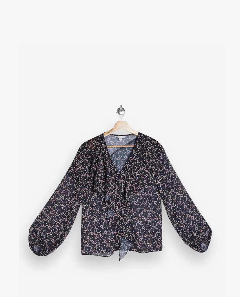 TOPSHOP - Áo kiểu nữ cổ V tay dài Red Star Print Ruffle