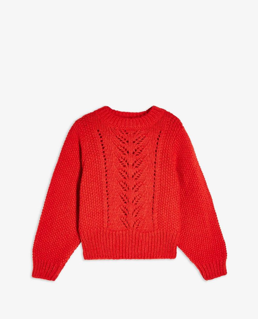 TOPSHOP - Áo len nữ cổ tròn tay dài Red Knitted Pointelle Crop