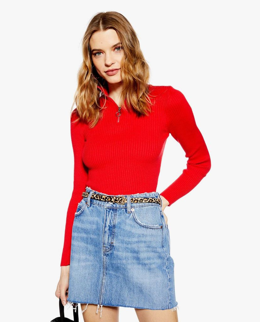 TOPSHOP - Áo len nữ phom ôm cổ lọ Zip Funnel Neck Knitted