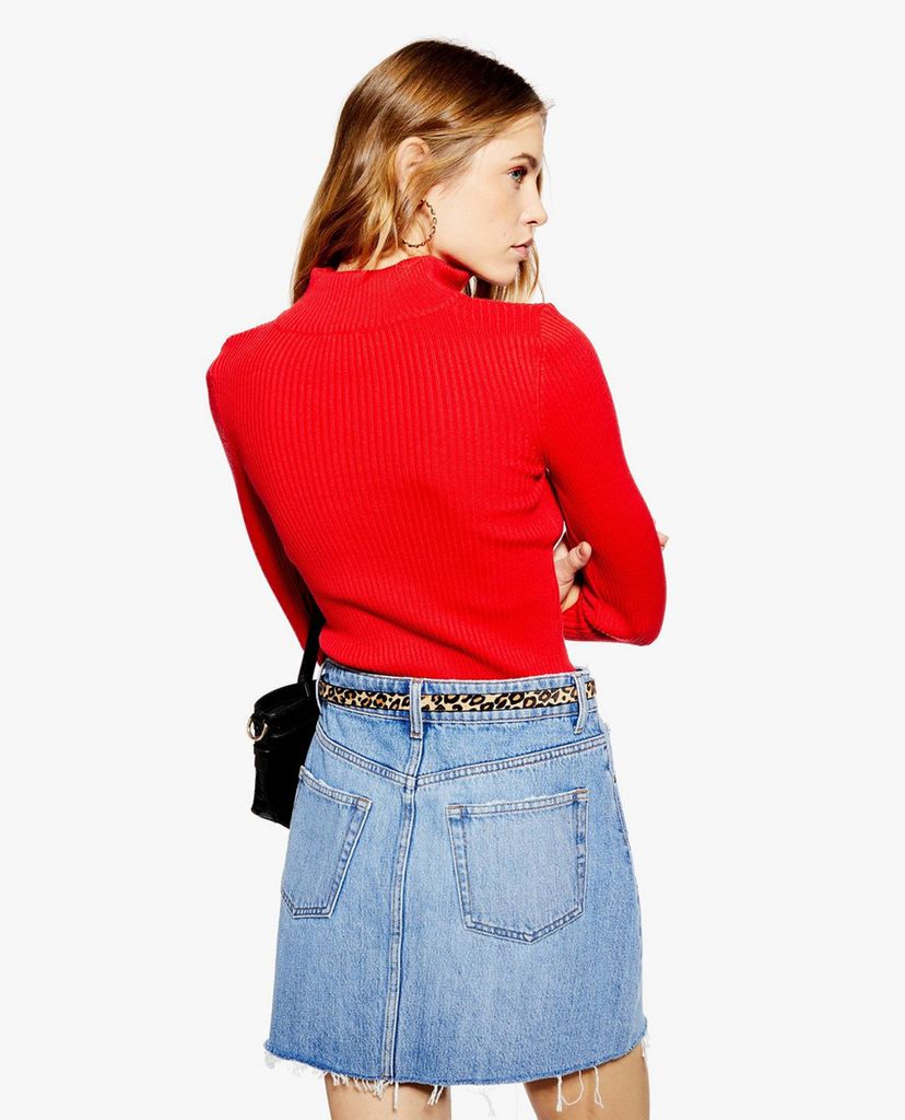 TOPSHOP - Áo len nữ phom ôm cổ lọ Zip Funnel Neck Knitted