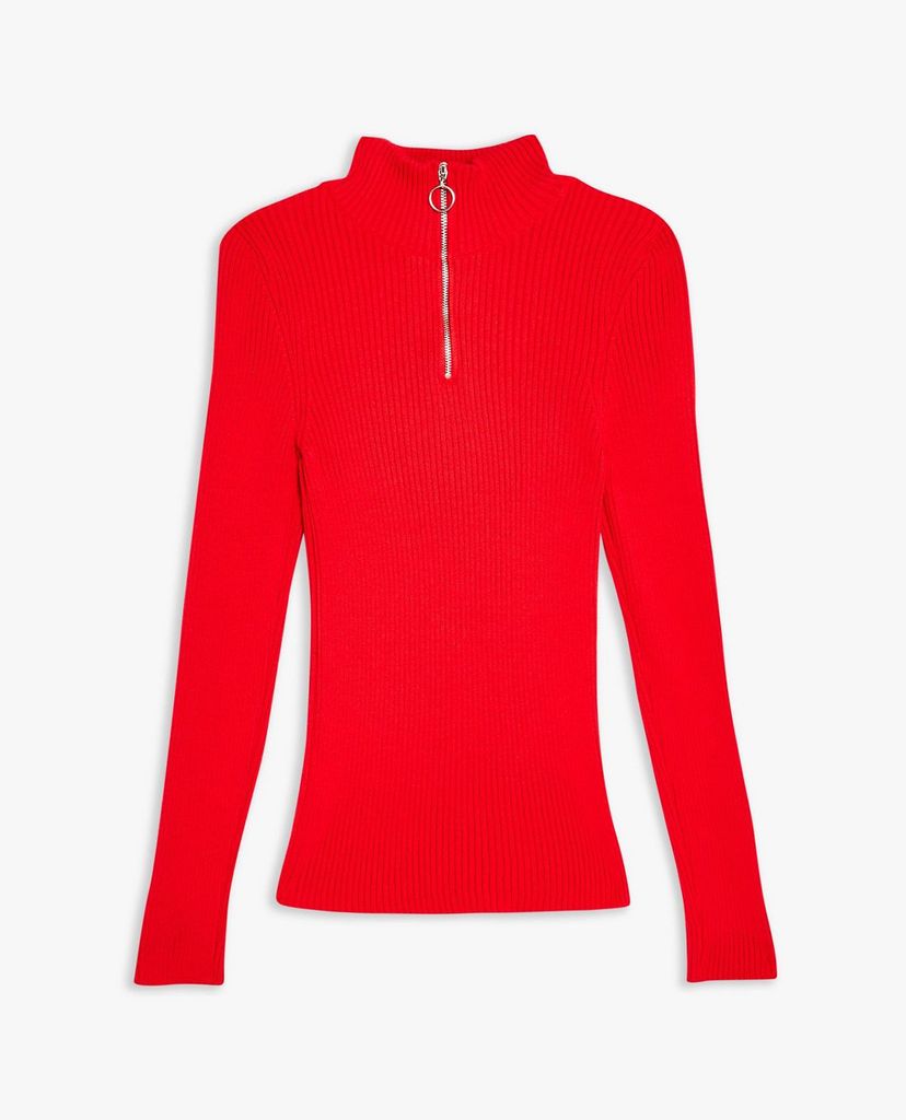 TOPSHOP - Áo len nữ phom ôm cổ lọ Zip Funnel Neck Knitted